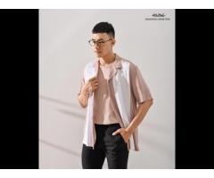 Mens short sleeve stripe Rayon shirt Routine brand ( Model number.: 10S20SHS001)
