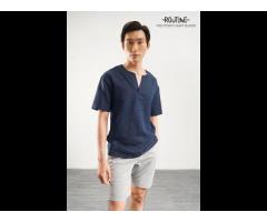Mens Linen/Cotton V-neck shirts loose form Routine brand (Model: 10S21TSH017)