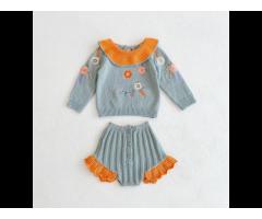 Baby Girl Ruffle Sweater Set Flower Embroidery Knitted Newborn Clothing Sweater
