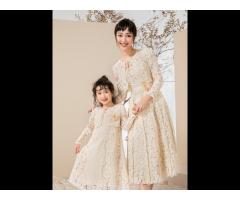 Outfits Mommy and Me Long Sleeves Little Girls Clothing Lace Dress High Quality Women Children - Image 1