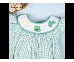 Lovely St Patrick smocked baby dress OEM ODM customized hand made embroidery - Image 2