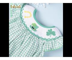 Lovely St Patrick smocked baby dress OEM ODM customized hand made embroidery - Image 3