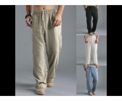 2022 European And American Men'S Elastic Waist Breathable Linen Loose Casual Sports Trousers
