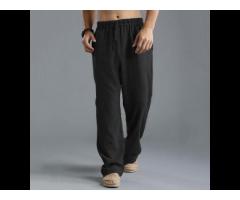 2022 European And American Men'S Elastic Waist Breathable Linen Loose Casual Sports Trousers - Image 3