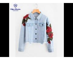 2019 high quality ladies custom 3D rose embroidery patch denim jacket for women