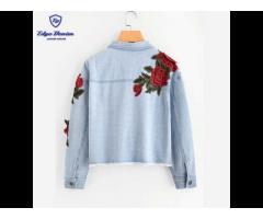 2019 high quality ladies custom 3D rose embroidery patch denim jacket for women - Image 2