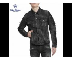 Wholesale cotton black color washed oversized distressed denim mix jacket - Image 2