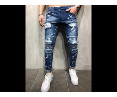 High quality custom casual destoryed ripped distressed mans denim jeans biker jeans