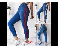 Women's side color breathable slim fit tight-fitting stretch denim jeans