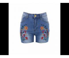 Summer high waist embroidered women tight jeans shorts
