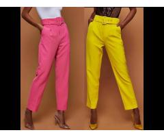 Spring summer elastic solid color waistband straight soft women pants