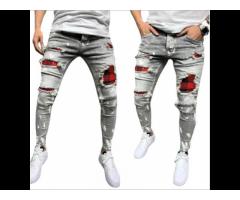 New Arrival Mens Biker Jeans in Bulk Trousers Latest Ripped Skinny White Patched Denim Jeans - Image 2