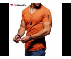 Custom Summer  Men's Casual Sports T-shirt Solid Color Fashion Short-Sleeved V Neck T-shirt