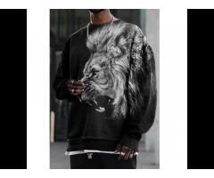 New Arrivals Lion Print Crewneck Sweatshirt For Men's Pullover Oversized Sweatshirts Men