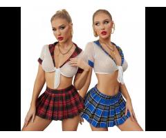 Wholesale Halloween School Student Uniform Women Plaid Two Piece Erotic Costume