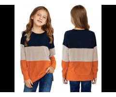2021 New Style Leopard Print Long Sleeve Top Red/Gray/Orange Colorblock Kids Long Sleeve Top