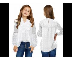 2021 Wholesale Summer Autumn Casual Long Sleeve Top Blouse Split Neck Swiss Dot Little Girls - Image 2