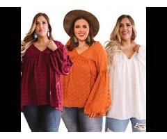 Casual Long Sleeve Summer Polka Dot Blouse Tops White Ladies Plus Size Women's Blouses & Shirts