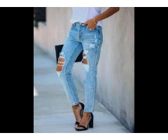 2022 OEM ripped Jeans Tall Women's 2022 Jean Trousers Ins Fashion Patterned Straight - Image 1