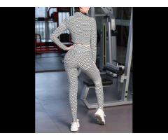 FREE SAMPLE Women Textured Workout Sets Long Sleeve Zipper Crop Top with High Waist - Image 2