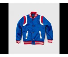 Best Quality Blue Red White satin varsiity jacket satin baseball jacket with custom logo