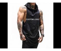 Men Cotton Polyester Hooded Tight Tank Top Men Sleeveless Gym Tank Tops 2021