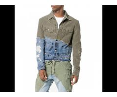 Custom Wholesale Trending Men Jean Jacket Patchwork Denim Jacket