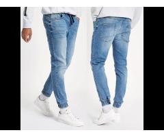 2021 Spring Custom Fashion Denim Street Wear Light Blue Slim Fit Jogger Pants Men Jeans
