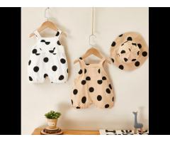 KS7171 Cute baby overall romper summer baby jumpsuit with hat set 2022 baby polka dot romper
