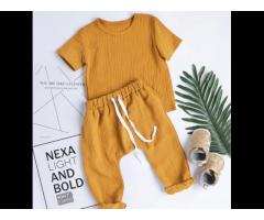 KS7164 Plain simple baby clothes set two pieces summer pants set 2022 solid linen