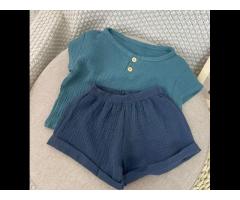 KS0758 Little boys summer shorts set plain solid toddler boy linen sets