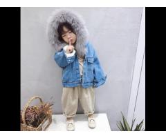KS1882 1-7 years girls winter denim jacket nice parka fur jacket
