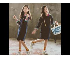 KS8464 Children's wear girl's dress fall new cartoon denim skirt with color block hoodies - Image 2