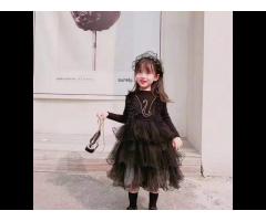 KS1872 Fancy swan design kids knit dress nice stitching princess dress girls - Image 1