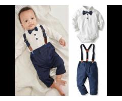 KS8401 formal dresses party baby boys' clothing sets 4-piece with Bib Pants and Bow Tie
