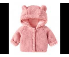 Baby Warm Winter Plush Soft Hand Touch Unisex Solid Color Outwear with Cute Bear Ears