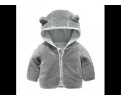 Baby Warm Winter Plush Soft Hand Touch Unisex Solid Color Outwear with Cute Bear Ears - Image 3