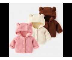 Baby Warm Winter Plush Soft Hand Touch Unisex Solid Color Outwear with Cute Bear Ears - Image 4
