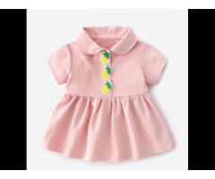 Child Summer Lovely Peter Pan Collar Cloth Baby Girls Cute Dress Onsie Solid Color Clothing