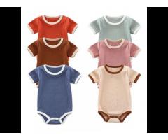 Baby Bodysuit Organic Cotton Solid Rib Short Sleeve Jumpsuit Newborn Infant Romper