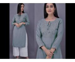 Hot and Latest Kurta Palazzo set of Rayon fabric with embroidery work for women - Image 3