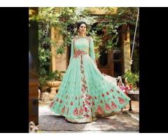 Georgette With Embroidery and handwork flower print gown for women for wedding