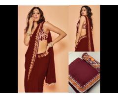 sarees silk party wear Indian latest designer women wear sari with blouse japan satin crape - Image 1