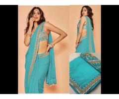sarees silk party wear Indian latest designer women wear sari with blouse japan satin crape - Image 3