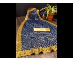 Malai Silk digital printed saree with blouse piece indian women wear sari cheap low price - Image 1