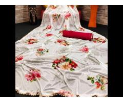 Malai Silk digital printed saree with blouse piece indian women wear sari cheap low price - Image 4