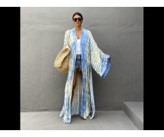 2021 Attractive Tie Dye Rayon Long Kimono Wrap Dress Boho Lady Beach Summer Holiday