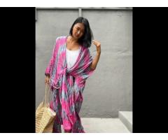 Attractive Tie Dye Kimono Long Kimono Wrap Dress Boho Kimono Robe Long Sleeve - Image 3