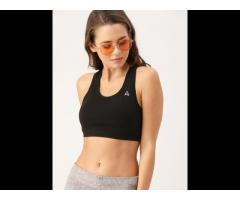 2021 custom women Black Solid Non Wired Non Padded Sports Bra Black solid full coverage - Image 1