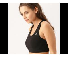 2021 custom women Black Solid Non Wired Non Padded Sports Bra Black solid full coverage - Image 2